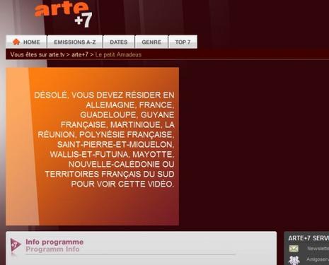 Encart sur l'obligation de résider en France pour visionner la VOD d'Arte