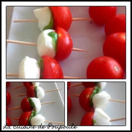 Brochettes tomate cerise moza basilic