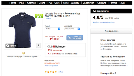Grosse promo sur les polos Lacoste chez Rakuten !!! rakuten polo lacoste promo 2
