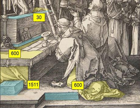 Durer Messe de St Gregoire 1511 tissus casses avec dates