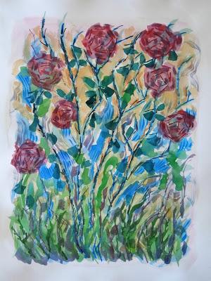 le buisson de roses aquarelle by Senaq sur papier Fabriano