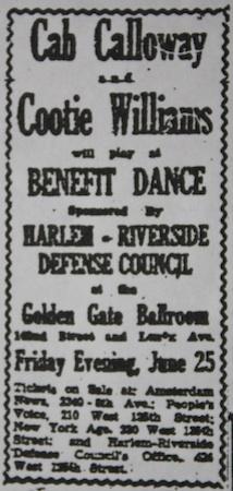 June 25, 1943: Cab Calloway and Cootie Williams share the stage at the Golden Gate Ballroom June 25, 1943: Cab Calloway and Cootie Williams share the stage at the Golden Gate Ballroom