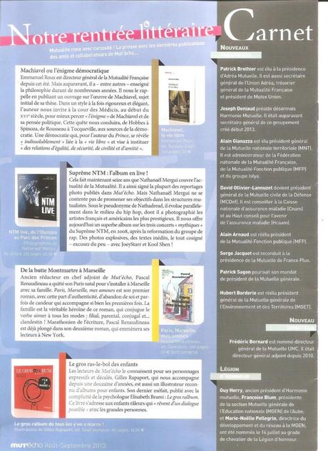 L'auteur Pascal Renaudineau obtient un article dans le magazine Mut’écho, pour son roman intitulé : Paris, Marseille, mes amours