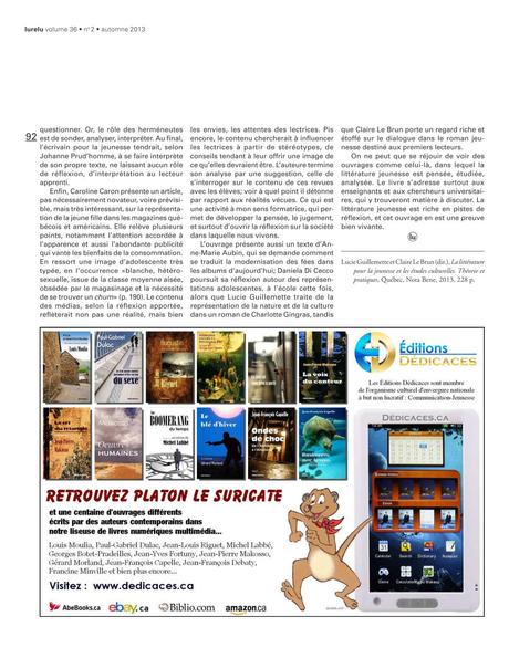 Les Éditions Dédicaces s’offrent encore deux publicités dans le magazine Lurelu, spécialisé dans le livre jeunesse au Québec