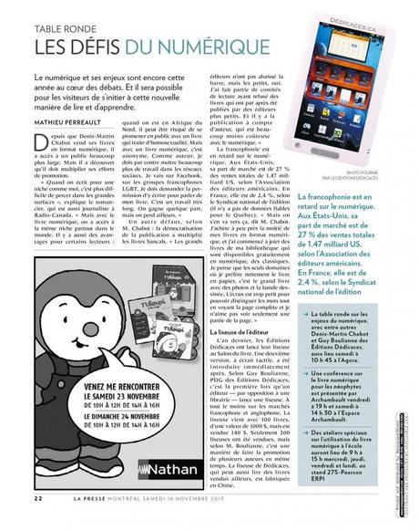 Les Éditions Dédicaces obtiennent un article dans le cahier spécial de La Presse, le plus important quotidien du Québec