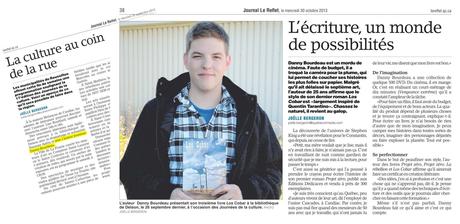 Le jeune auteur Danny Bourdeau obtient deux articles de presse dans le journal « Le Reflet » à Candiac, au Québec