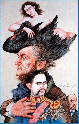 Richard Wagner et le roi Louis II, une lithographie de Michael Mathias Prechtl