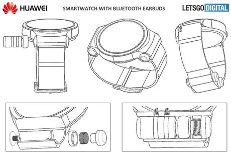 Huawei dépose un brevet pour ranger des écouteurs dans une montre connectée.