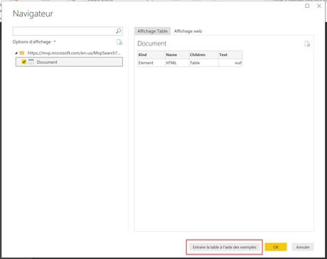 Leçon de Web Scraping avec Power BI Power BI Extraire à partir d'exemples