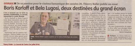Thierry Rollet obtient un article dans le Journal du Centre pour son dernier essai biographique sur Boris Karloff et Bela Lugosi