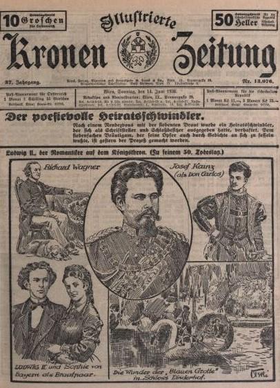 50. Todestag König Ludwigs II. in der Kronen Zeitung - Juni 1936.
