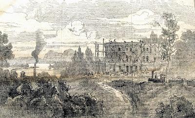 Herrenchiemsee 1880: château en construction, usine et train à vapeur Herrenchiemsee 1880: château en construction, usine et train à vapeur