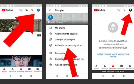 YouTube sur Android reçoit le mode navigation privée.
