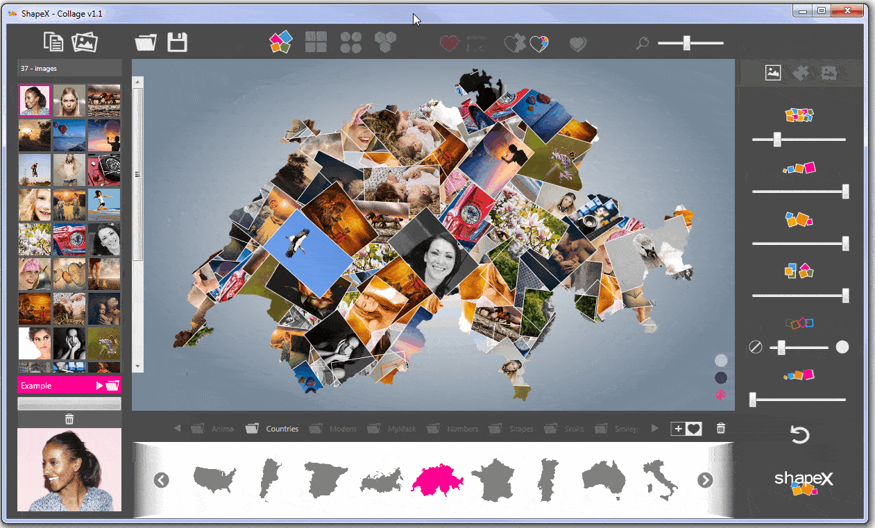 ShapeX - outil entièrement graphique de collage photos