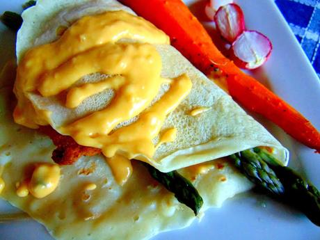 Crêpes asperges béchamel 2 versions, avec carottes rôties Crêpes asperges béchamel 2 versions, avec carottes rôties