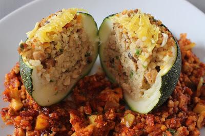 courgettes farcies veggie tofu tomate faux-mage