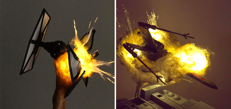 Cet artiste reproduit les explosions des vaisseaux Star Wars avec du coton et des LEDs.