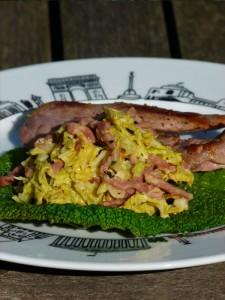 Aiguillettes de canard et chou sauté