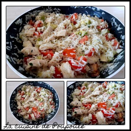 Salade de riz, avocat, tomates et poulet