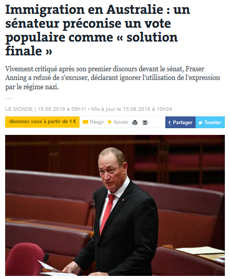 @fraser_anning , sénateur australien adepte de la « solution finale »…