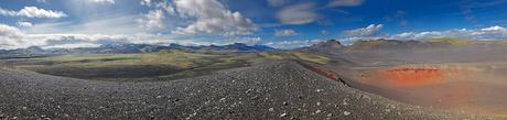 Vue panoramique sur l'Hekla et la fissure de Valagjiá