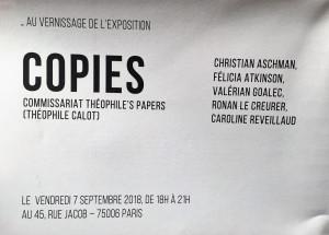 Galerie Eric Mouchet   exposition COPIES à partir du 7 Septembre 2018