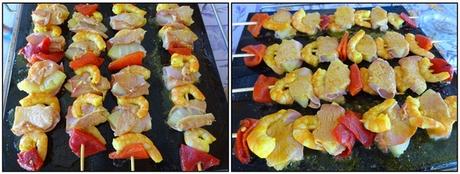 Brochettes de crevettes & ananas au bacon