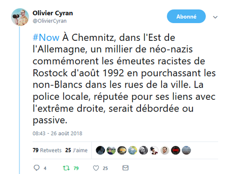 Pogroms xénophobes à #Chemnitz (#Allemagne) : on en est là… Pogroms xénophobes à #Chemnitz (#Allemagne) : on en est là…