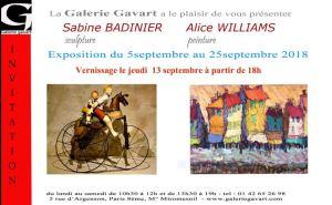 Galerie GAVART   exposition Sabine Badinier et Alice Williams 5/25 Septembre 2018