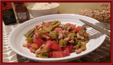 Poêlée de Haricots verts plats, Poivron, Tomates et Lardons Poêlée de Haricots verts plats, Poivron, Tomates et Lardons