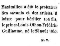 La mort du roi Maximilien II annoncée par le Monde illustré.