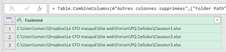En réponse à une question sur notre forum: Récupérer le contenu de cellules spécifiques de plusieurs fichiers Excel Power Query Dossier Fusionner Chemin