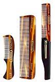 Kent Gentlemen's Comb Set: 81T Beard and Moustache Comb, FOT Pocket Comb, and 20T Folding Pocket Comb with Clip by Kent