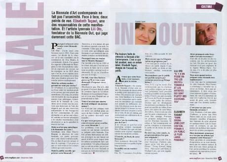la biennale de Lyon répond à Lili-oto dans le magazine lyonnais Mag 2 Lyon