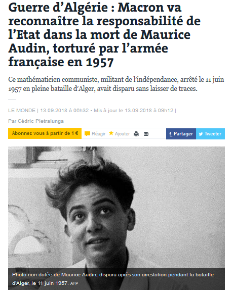 Reconnaissance du crime d’État de Maurice Audin : la #fachosphère fulmine ? Joie !