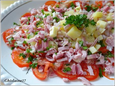 Salade de pomme de terre, jambon, comté, tomate Salade de pomme de terre, jambon, comté, tomate