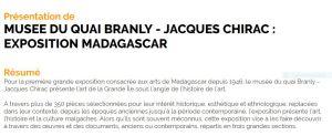 Musée du quai Branly exposition MADAGASCAR à partir du 18 Septembre 2018