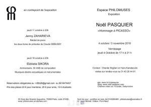 PHILOMUSES  Expositions Noel Pasquier « Hommage à Picasso » –   concerts Octobre 2018