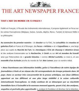 The Art Newpaper France  le 28 Septembre en vente….