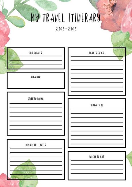 Planner à imprimer : ma sélection planner à imprimer floral itinéraire roadtrip fleurs nature blog déco