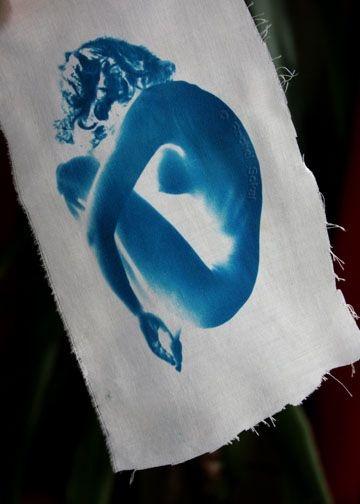 Rachel Sokal, Nu,  tirage par contact au cyanotype sur coton peigné