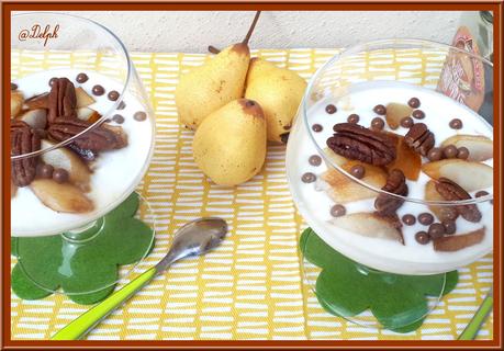 Verrines de Fromage blanc, Poires caramélisées au sirop d'Erable, et Noix de Pécan Verrines de Fromage blanc, Poires caramélisées au sirop d'Erable, et Noix de Pécan