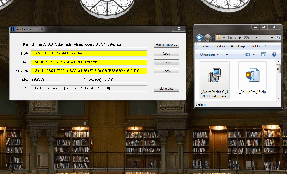 PocketHash - utilitaire de hachage portable avec VirusTotal