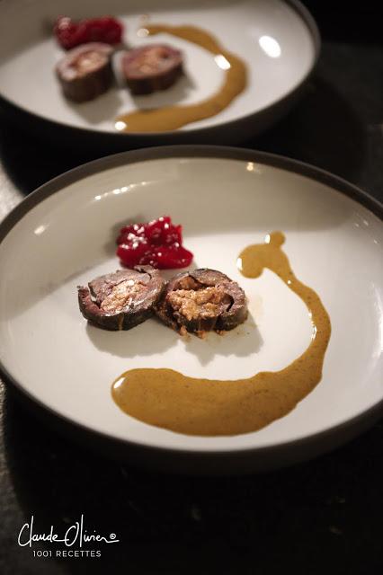 Grand menu chasse: 3ème entrée: Roulé de râble de lièvre et foie gras!