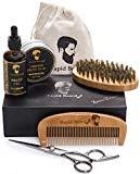 Kit Barbe Entretien et Soin pour Homme – Brosse à Barbe en Soies ou Poils de Sanglier 100% Naturel, Peigne à Barbe en Bois, Huile à Barbe Naturelle de Soin Sans Rinçage et Sans Parfum, Baume à Barbe et Moustache, Cire, Pommade à Barbe, Ciseaux de Barbier – Pour Coiffer, d'Entretien et Faire Pousser - Kit Barbe Coffret Cadeau Set Idéal pour Homme Toilette