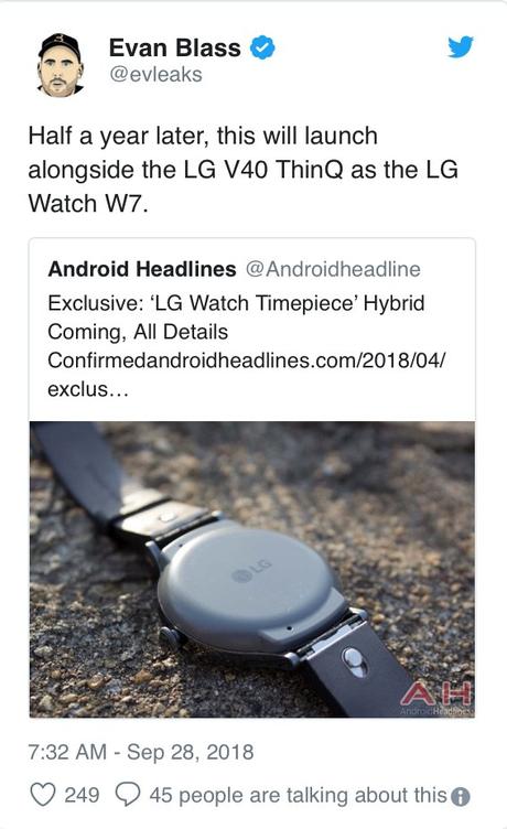 LG DEVRAIT PRÉSENTER UNE MONTRE CONNECTÉE EN MÊME TEMPS QUE LE LG V40 THINQ.