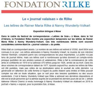 Fondation Rainer Maria RILKE  « Le journal Valaisan » de R M Rilke