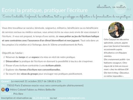 Un nouvel atelier d'écriture prévu à Paris ! Un nouvel atelier d'écriture prévu à Paris !