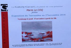 Galerie Gavart   exposition Marie LE COQ        7/27 Novembre 2018