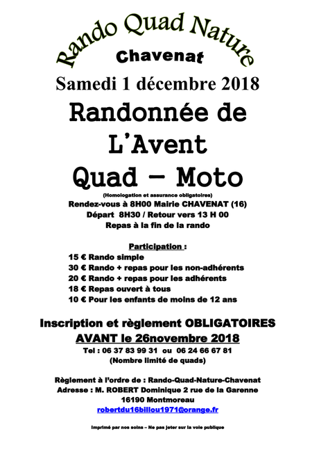 Rando Quad-moto de l'association Quad Nature Chavenat (16), le 1 décembre 2018
